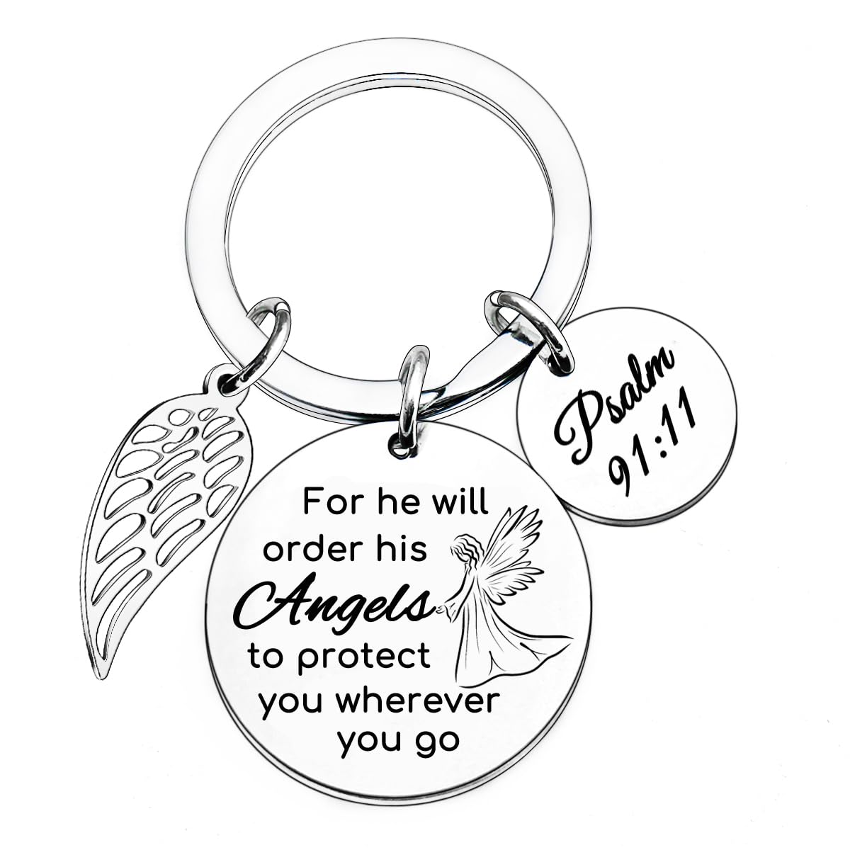Bible Verse Keychain for He Will Order His Angels to Protect You Wherever You Go Religious Gifts for Women Men Inspirational Gifts Christian Keychain Christmas Baptism Gift Jewelry