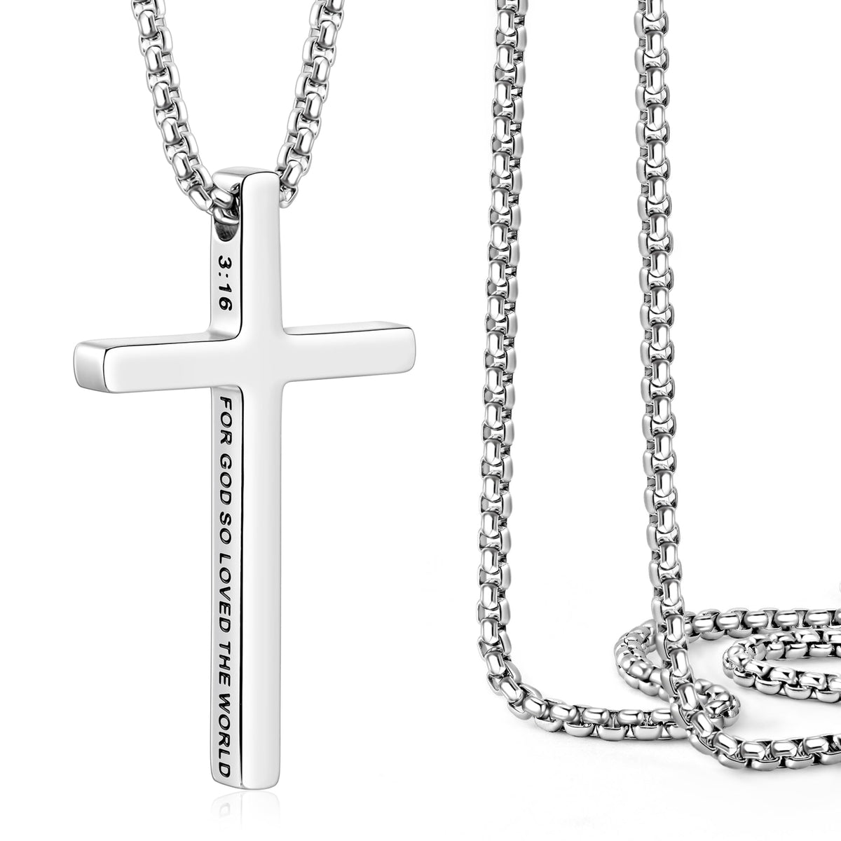 Faithful Cross Pendant Necklace | JOHN 3:16 | 22 Inch Steel Chain
