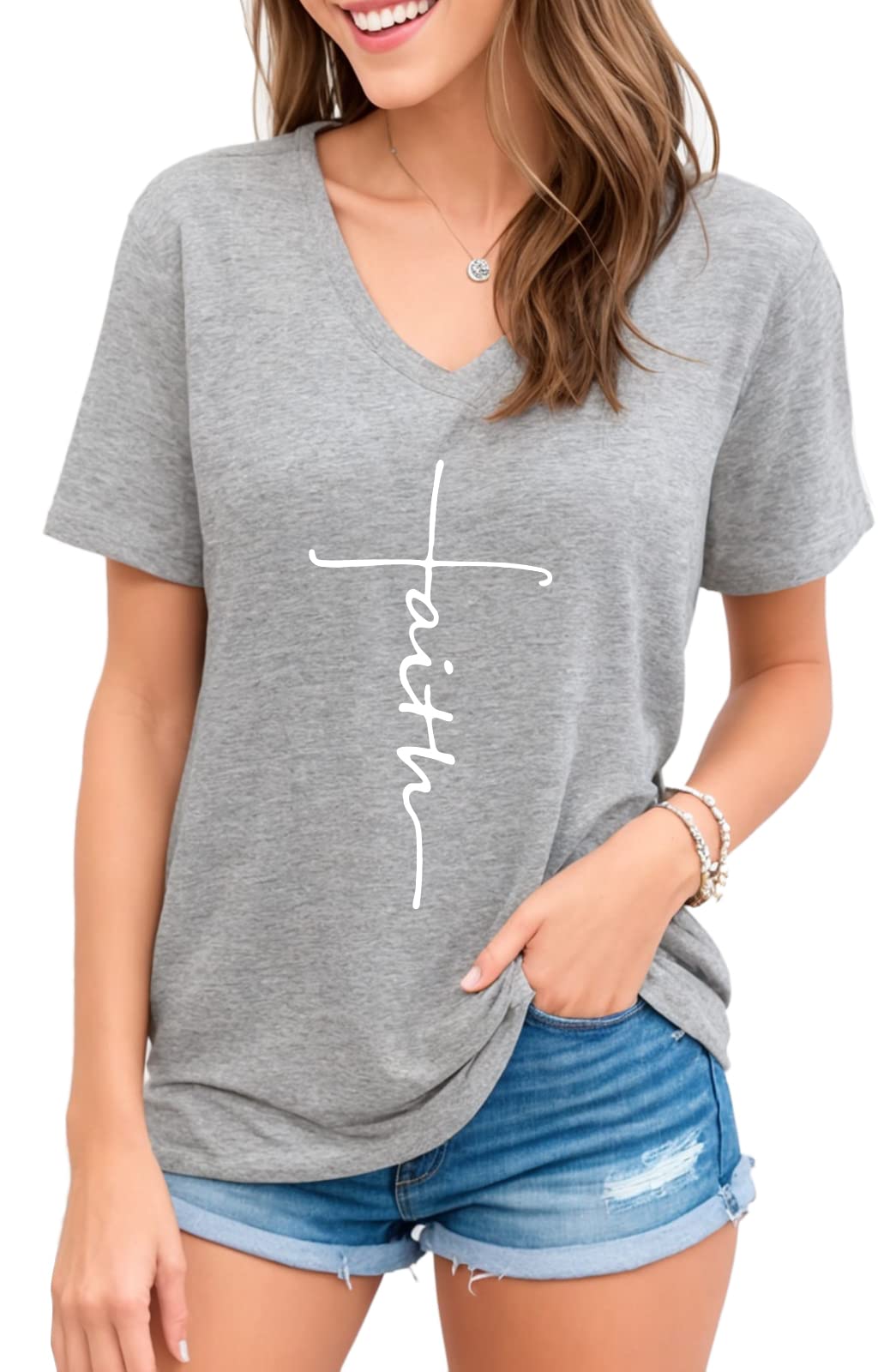 Cross Faith Printed V-Neck Tee for Women