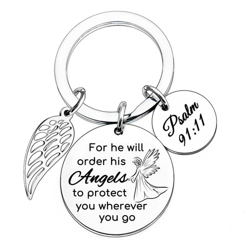 Bible Verse Keychain for He Will Order His Angels to Protect You Wherever You Go Religious Gifts for Women Men Inspirational Gifts Christian Keychain Christmas Baptism Gift Jewelry